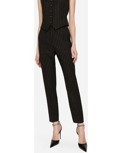 Dolce & Gabbana Wool-blend Pinstripe Pants - Black