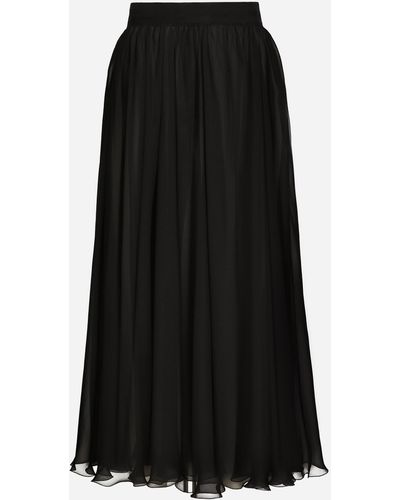 Dolce & Gabbana Falda plato de talle alto en chifón - Negro