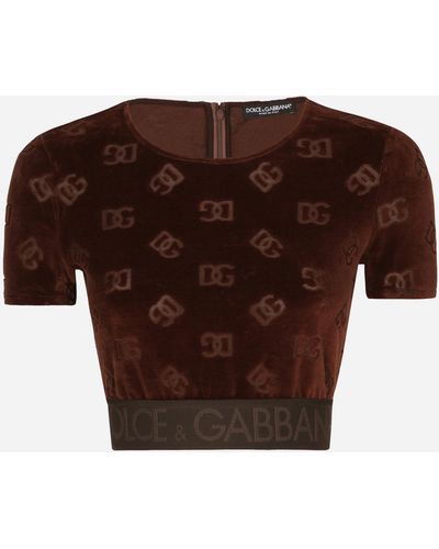 Dolce & Gabbana Chenille Top With Jacquard Dg Logo - Brown