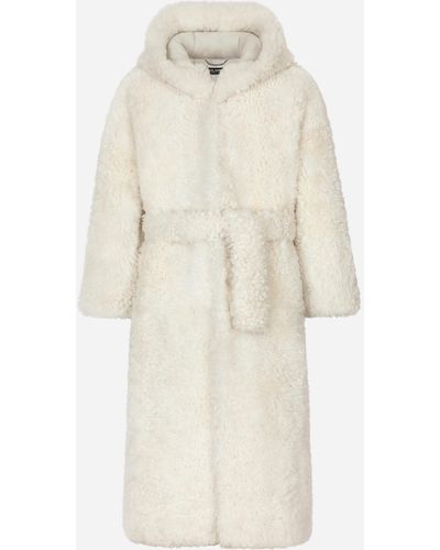 Dolce & Gabbana Shearling-Mantel mit Kapuze und Fellseite nach außen - Natur