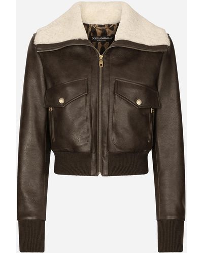 Dolce & Gabbana Faux Leather And Sheepskin Jacket - Brown
