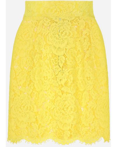 Dolce & Gabbana Minifalda de encaje cordonetto floral con logotipo - Amarillo