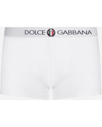 Dolce & Gabbana Bóxer regular en punto bielástico con escudo - Blanco