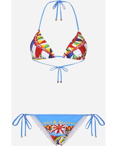 Dolce & Gabbana Bikini de triángulo con estampado Carretto - Blanco