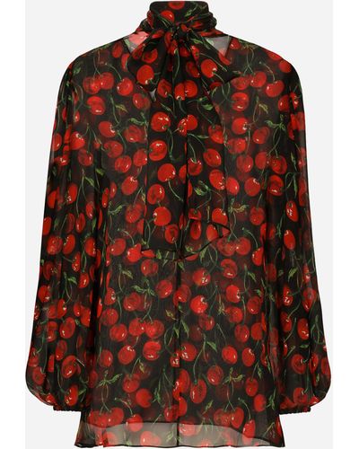 Dolce & Gabbana Blusa con chalina de chifón con estampado de cerezas - Rojo