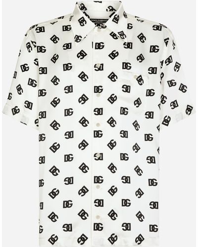Dolce & Gabbana Hawaiihemd Aus Seide Print Dg Monogram - Weiß