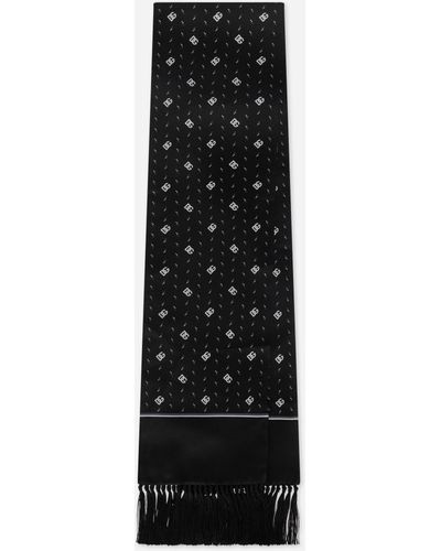 Dolce & Gabbana Silk Scarf With Dg Logo Print - Black