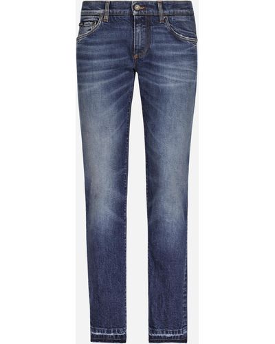 Dolce & Gabbana Washed Skinny Fit Stretch Denim Jeans - Blue