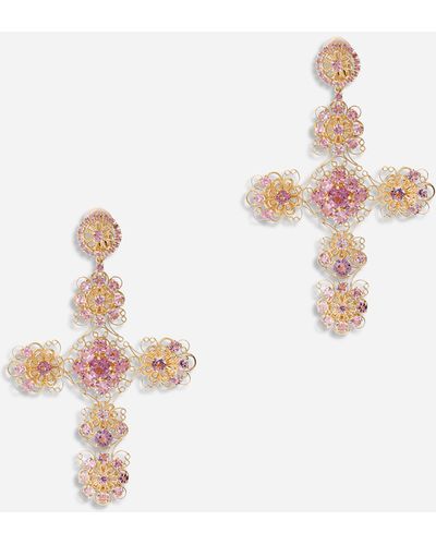 Dolce & Gabbana Pizzo earrings in yellow 18kt gold with pink tourmalines - Weiß