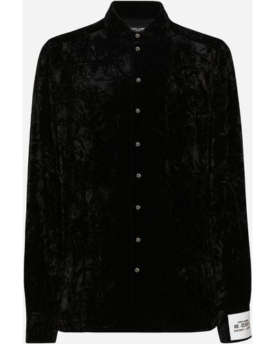 Dolce & Gabbana Hemd aus Samt in Knitteroptik - Schwarz