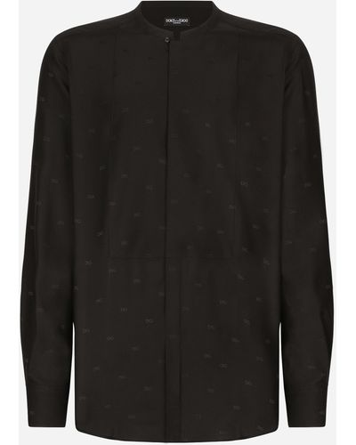 Dolce & Gabbana Silk Martini-fit shirt with plastron - Negro