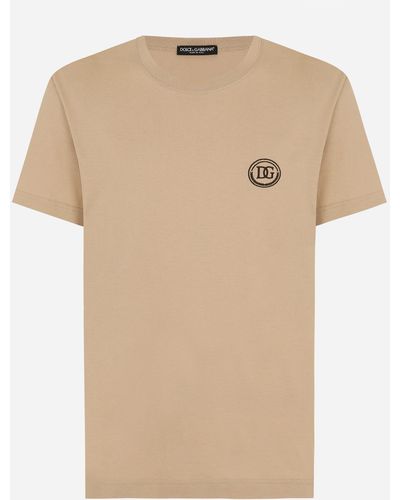 Dolce & Gabbana Short-sleeved T-shirt With Dg Embroidery - Natural