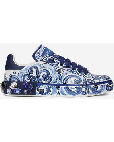 Dolce & Gabbana Sneaker Portofino aus Kalbsleder Majolika-Print - Blau