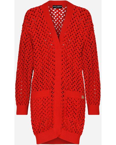 Dolce & Gabbana Cardigan lungo in crochet - Rosso