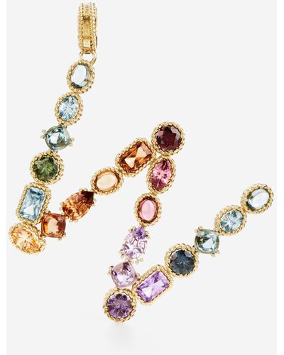 Dolce & Gabbana Rainbow Alphabet W 18 Kt Yellow Gold Charm With Multicolour Fine Gems - Metallic