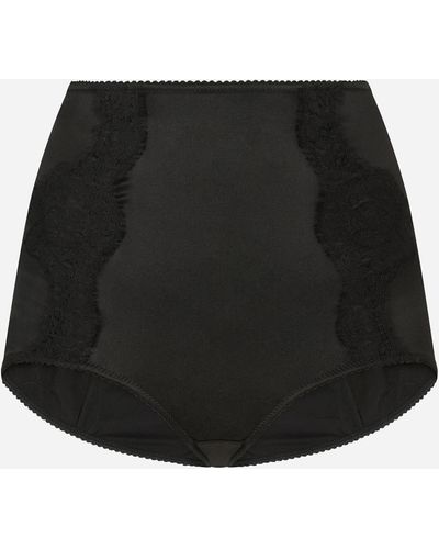 Dolce & Gabbana Satin high-waisted panties with lace detailing - Nero