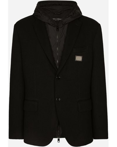 Dolce & Gabbana Chaqueta de punto con capucha y chaleco de nailon - Negro