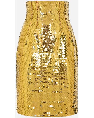 Dolce & Gabbana Pailletten-Midirock mit hohem Bund - Gelb