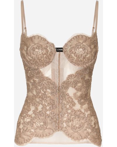DOLCE & GABBANA Lace-trimmed stretch-tulle bodysuit