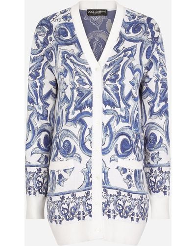 Dolce & Gabbana Majolica-design Silk Jacquard Cardigan - Blue