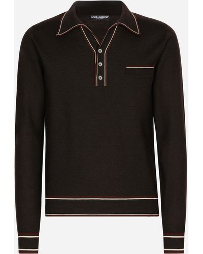 Dolce & Gabbana Pull polo en laine à rayures contrastantes - Noir