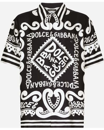 Dolce & Gabbana Camisa Hawaii de seda con estampado Marina - Negro