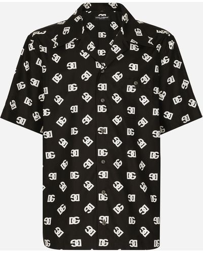 Dolce & Gabbana Camisa Hawaii de algodón con estampado DG Monogram - Negro