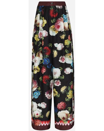 Dolce & Gabbana Twill Pyjama Trousers With Nocturnal Flower Print - White