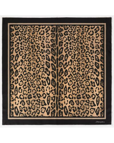 Dolce & Gabbana Leopard-print twill scarf (90 x 90) - Métallisé