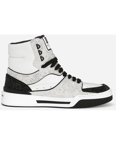 Dolce & Gabbana Sneakers montantes New Roma en cuir de veau avec strass thermocollants - Blanc