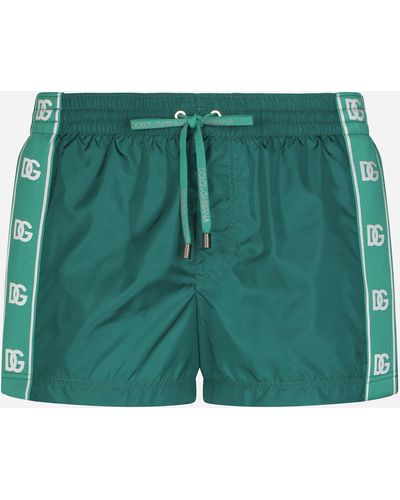 Dolce & Gabbana Short swim trunks with branded bands - Verde
