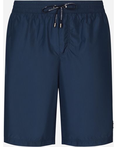 Dolce & Gabbana Mid-length Swim Trunks With Branded Plate - Blue