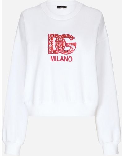 Dolce & Gabbana Sweatshirt aus Jersey mit DG-Patch - Weiß