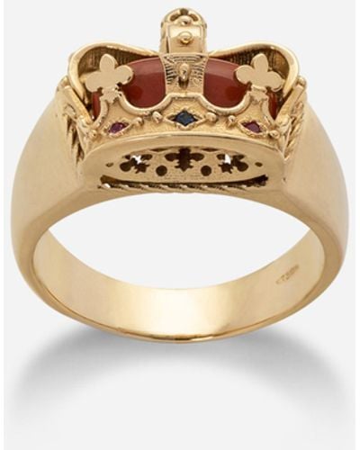 Dolce & Gabbana Anillo Crown con corona y diaspro rojo - Metálico
