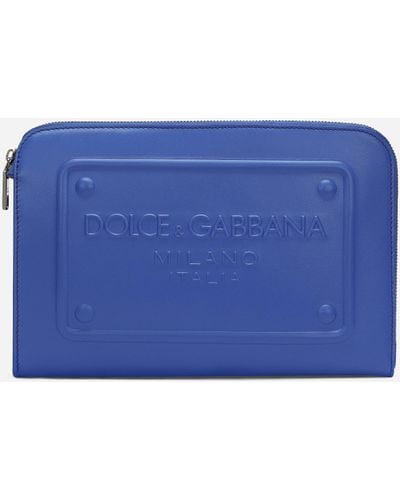 Dolce & Gabbana Pouch piccola in pelle di vitello con logo in rilievo - Blu