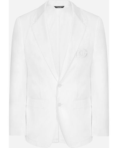 Dolce & Gabbana Einreihige Jacke Taormina aus Baumwolle mit DG-Patch - Weiß