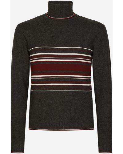 Dolce & Gabbana Wool Turtle-Neck Jumper With Contrasting Stripes - Black