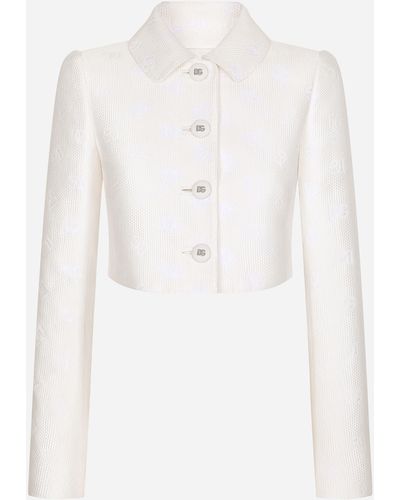 Dolce & Gabbana Short Jacquard Jacket With All-over Dg Logo - White
