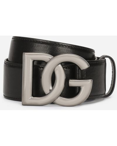 Dolce & Gabbana Calfskin belt with crossover DG buckle logo - Nero