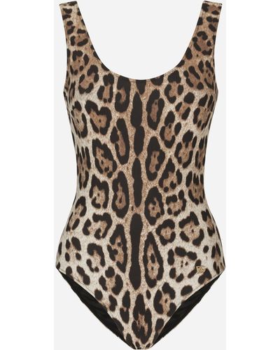 Dolce & Gabbana Bañador entero con estampado de leopardo - Marrón