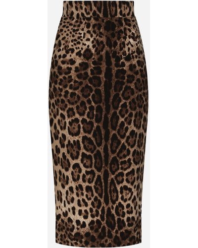Dolce & Gabbana Gonna midi in chenille con stampa leopardata - Marrone