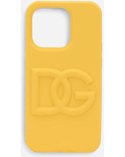 Dolce & Gabbana Cover iPhone 14 pro in gomma logata - Giallo