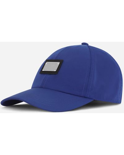 Dolce & Gabbana Cappello da baseball nylon con placca logata - Blu