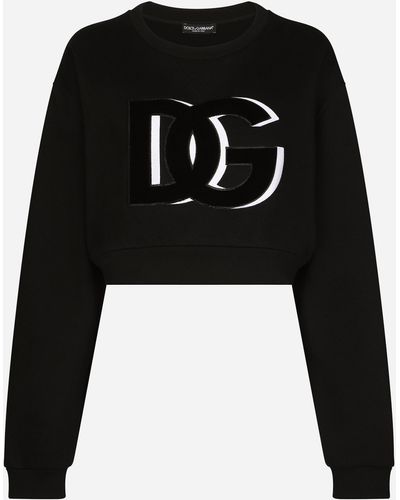 Dolce & Gabbana Kurzes Sweatshirt aus Jersey mit DG-Logopatch - Schwarz