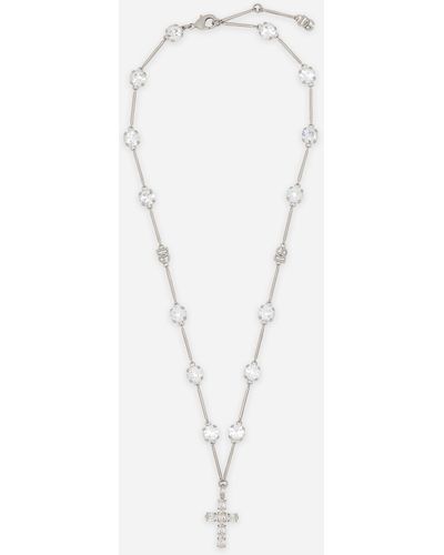 Dolce & Gabbana Rosary-style necklace with rhinestone-detailed crosses - Blanco