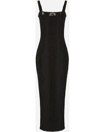 Dolce & Gabbana Longuette-Kleid Aus Jersey Mit Einsätzen Aus Spitze - Schwarz