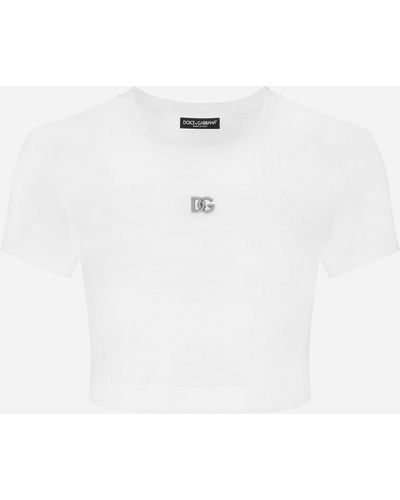Dolce & Gabbana Cropped Jersey T-shirt With Dg Logo - White