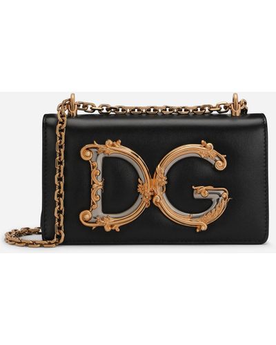 Dolce & Gabbana Phone Bag DG Girls aus glattem Kalbsleder - Schwarz