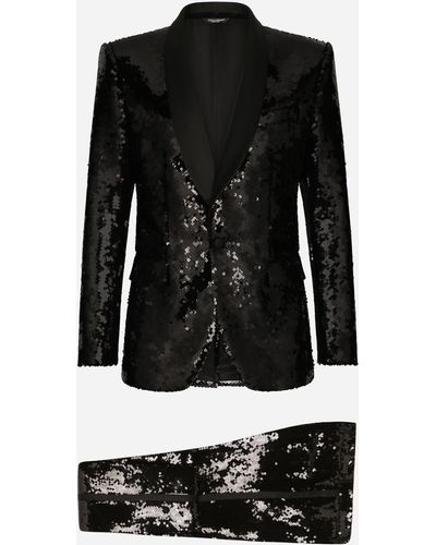 Dolce & Gabbana Sequined Single-Breasted Sicilia-Fit Tuxedo Suit - Black