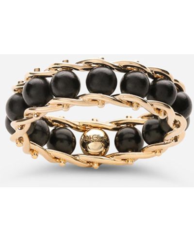 Dolce & Gabbana Tradition yellow gold rosary band ring with black jades - Mettallic